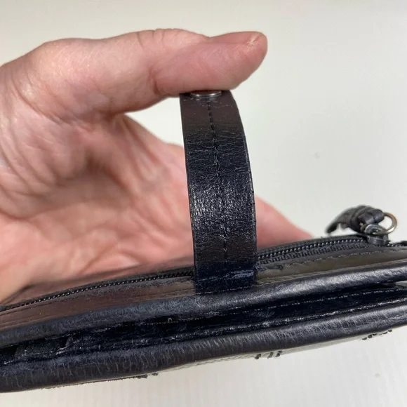 Fossil Black Genuine Leather Patchwork Studded Bifold Wallet - Picture 11 of 15